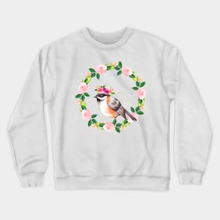 Charming Floral Chestnut-backed Chickadee T-Shirt Gift for Bird Lovers Crewneck Sweatshirt